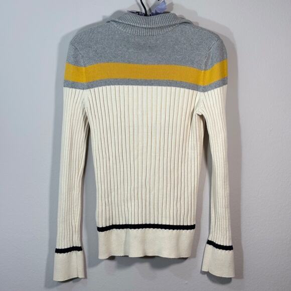 Eddie Bauer Women’s Sz M Cream Cotton Ribbed Zip up Long Sleeves Sweater Y2K - Picture 5 of 9